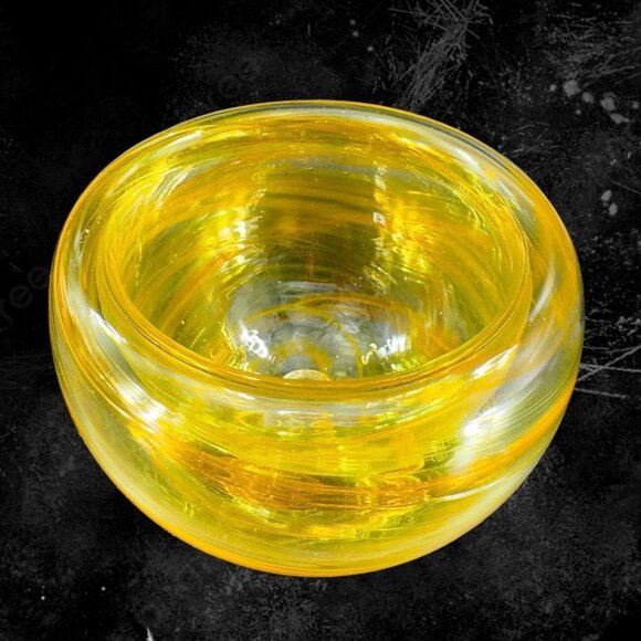 Hand Blown Bowl Dish Hand Made With Orange Yellow Swirls Crafted Glass Bowl Dish - Picture 2 of 16